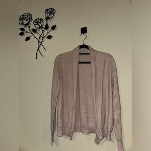 Joan Vass New York Tan Taupe Waffle Knit Sleeve Open Cardigan Size Small